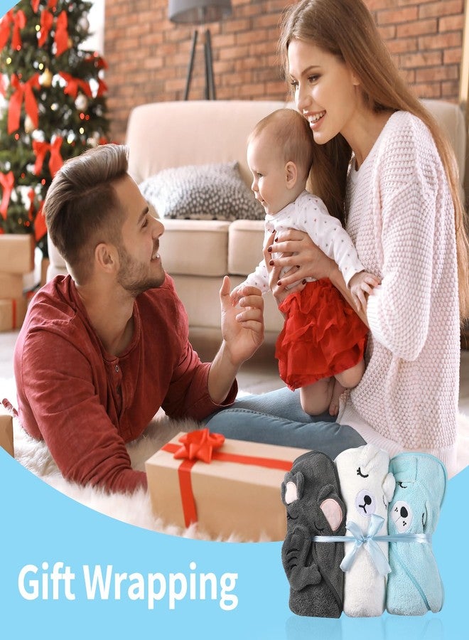 مجموعة مناشف أطفال VZZNN ثلاثية بغطاء للرأس - مناشف استحمام فائقة النعومة للأطفال، مستلزمات أساسية للأطفال حديثي الولادة، مناشف فائقة الامتصاص ومضادة للحساسية للأطفال الصغار من الجنسين (أبيض، أزرق، رمادي) - Image 4